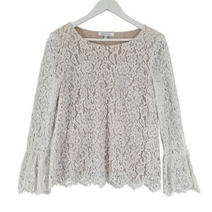 Rose + Olive Lace Blouse Women Size S Ivory Bell Sleeve Romantic Coquette